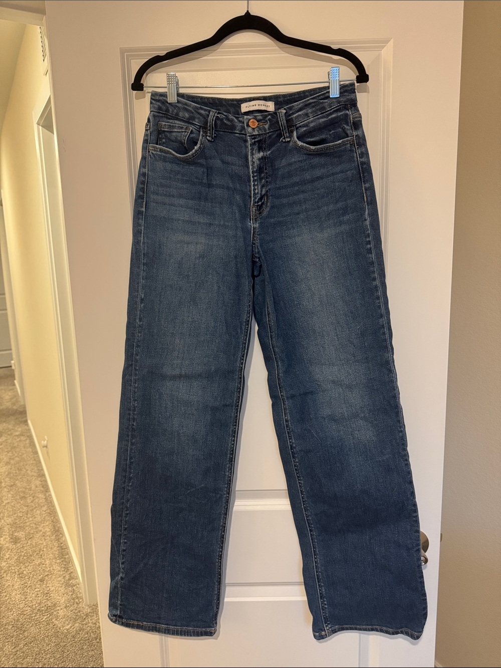 Flying Monkey Straight Leg Jeans in Dark Blue Wash